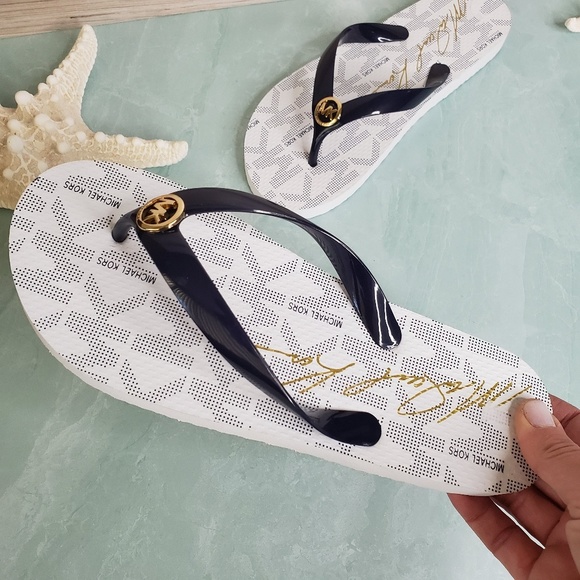 Michael Kors Shoes - New! Michael Kors White and Navy Flip Flops